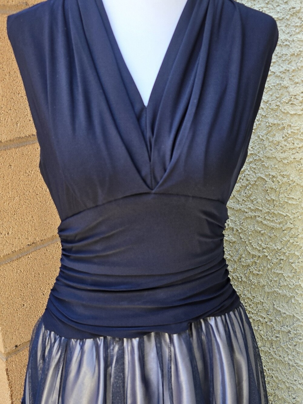 SLNY Navy Blue Embroidered A-Line Dress - Picture 2 of 12